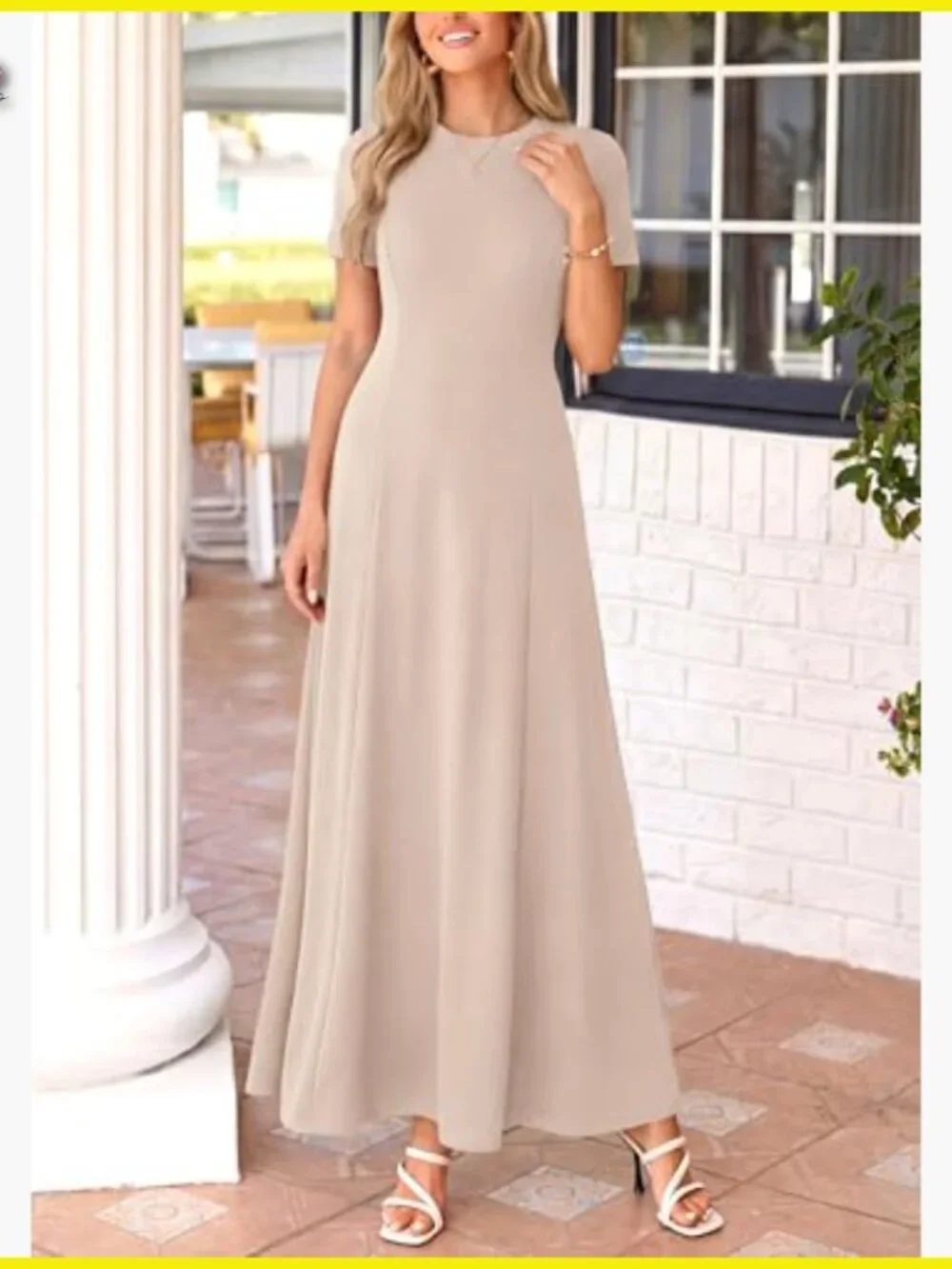 Short Sleeve Maxi Dress Flowy A-Line Formal Cocktail Wedding Guest Chic